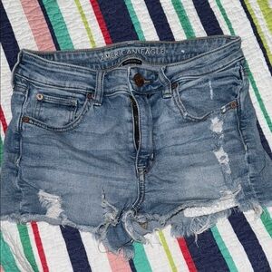 American Eagle Outfitters Blue Distressed Jean Shorts